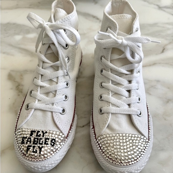 Converse Other - Converse Sneakers White Rhinestone Gems Kids Sneakers Hannah Fly Eagles Fly
